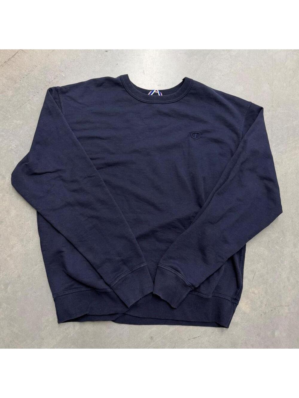 Y2K Plain Navy Champion Logo Men's Athletic Crewneck Sized Large